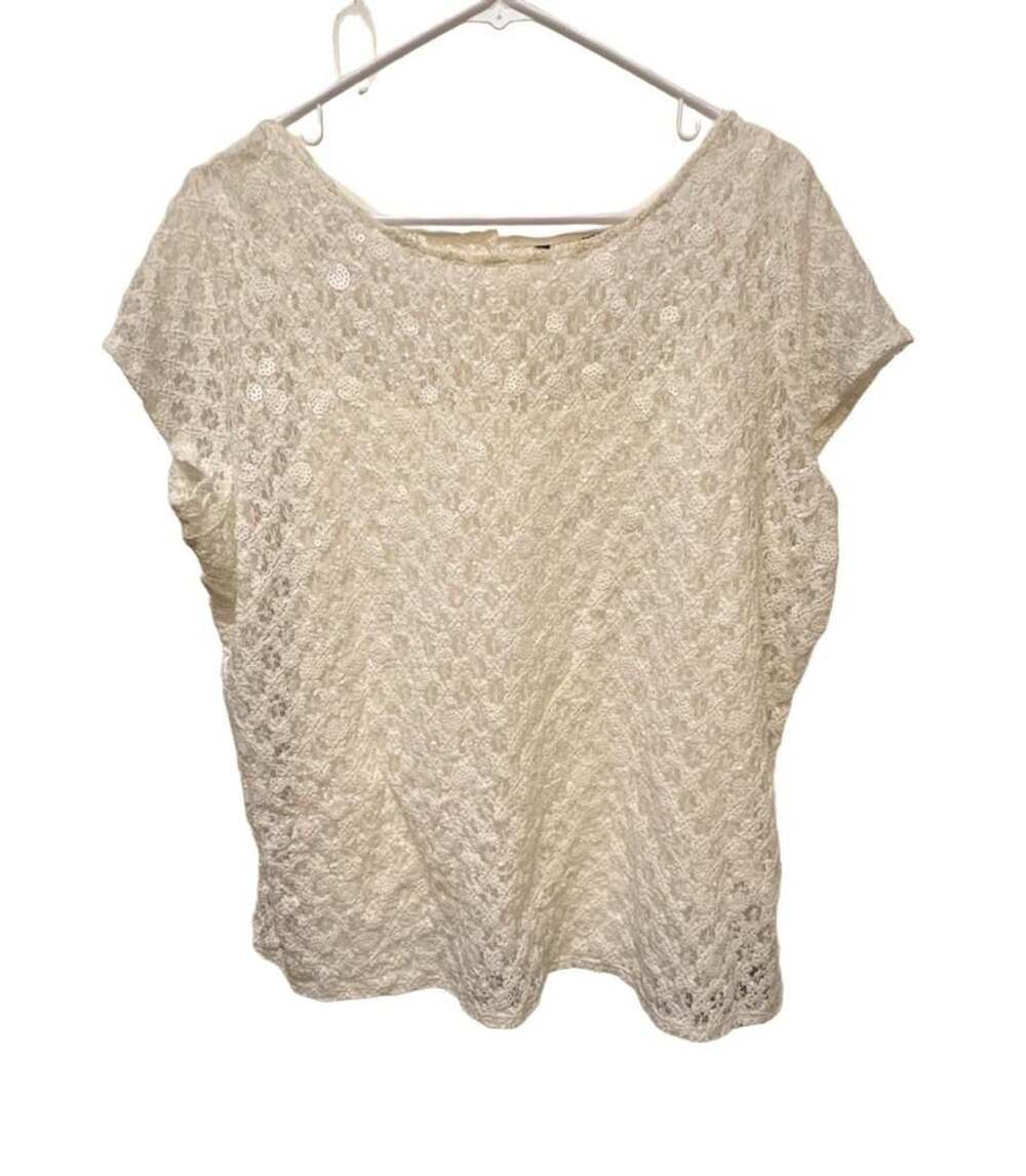 Skyes The Limit White Lace Sequin Short Sleeve Scoop Neck Blouse Top Size XL
